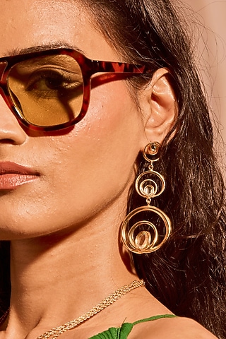 Gold Plated Mirror Wave Trio Earrings by MNSH