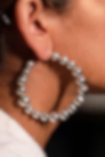 Silver Finish Large Hoop Earrings In Brass by MNSH