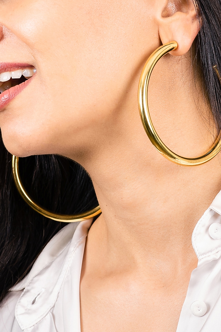 Gold Finish Chunky Large Oro Hoop Earrings by MNSH at Pernia's Pop Up Shop
