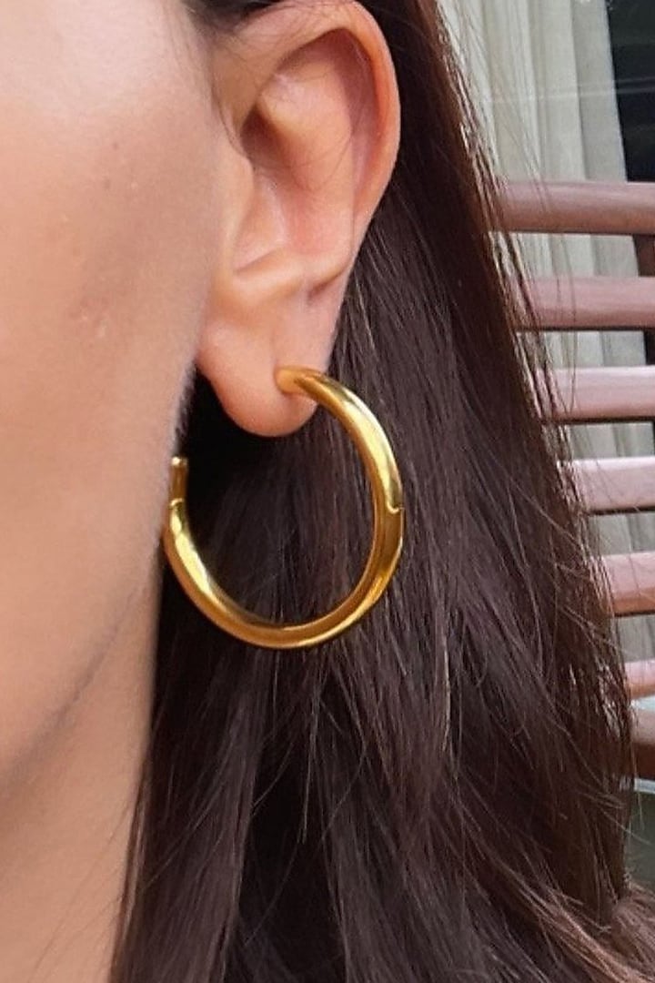 Gold Finish Chunky Mini Oro Hoop Earrings by MNSH at Pernia's Pop Up Shop