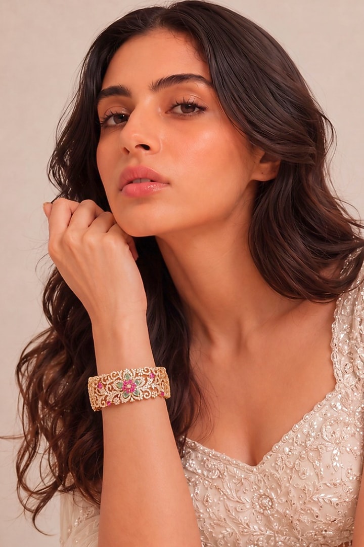 Gold Finish Multi-Colored Stone Kada by MNSH at Pernia's Pop Up Shop