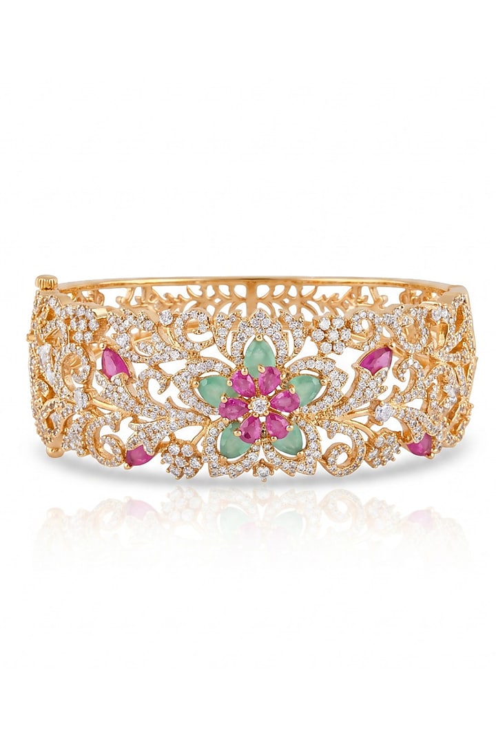 Gold Finish Multi-Colored Stone Kada by MNSH at Pernia's Pop Up Shop