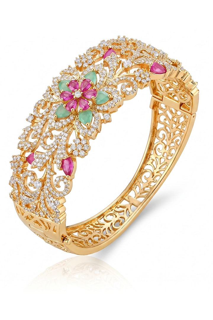 Gold Finish Multi-Colored Stone Kada by MNSH at Pernia's Pop Up Shop