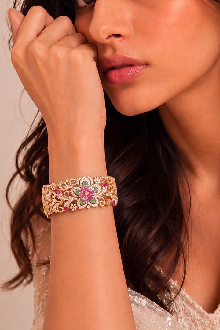 Gold Finish Multi-Colored Stone Kada by MNSH at Pernia's Pop Up Shop