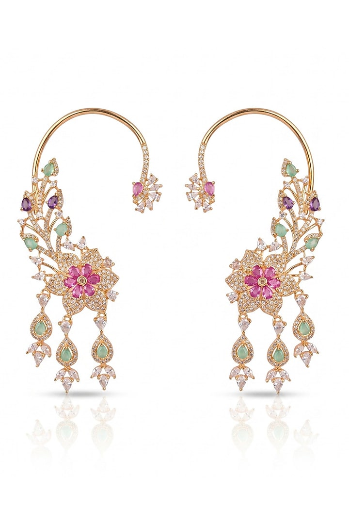 Gold Finish Multi-Colored Stone & Diamond Ear Cuffs by MNSH at Pernia's Pop Up Shop