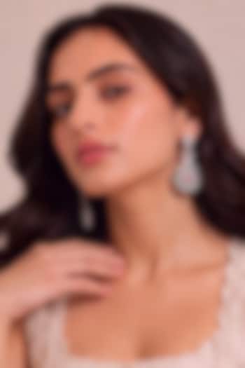 White Rhodium Finish Pink & Mint Green Stone Dangler Earrings by MNSH at Pernia's Pop Up Shop