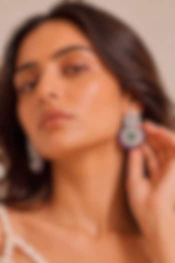 White Rhodium Finish Diamond & Amethyst Stone Dangler Earrings by MNSH at Pernia's Pop Up Shop