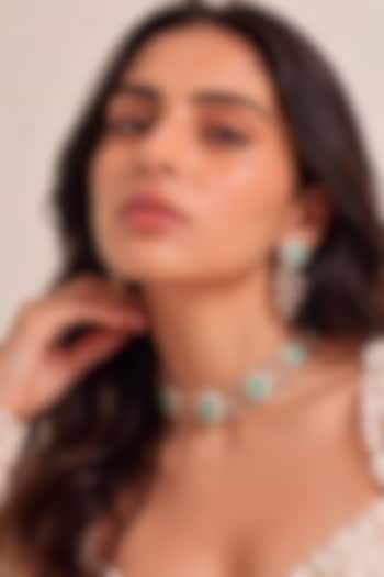 Rose Gold Finish Diamond & Mint Green Stone Choker Necklace Set by MNSH at Pernia's Pop Up Shop