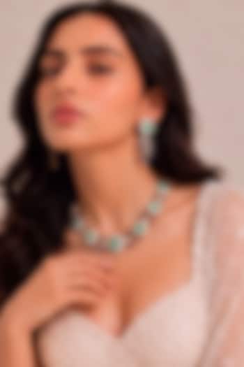 Gold Finish Diamond & Mint Green Stone Choker Necklace Set by MNSH at Pernia's Pop Up Shop