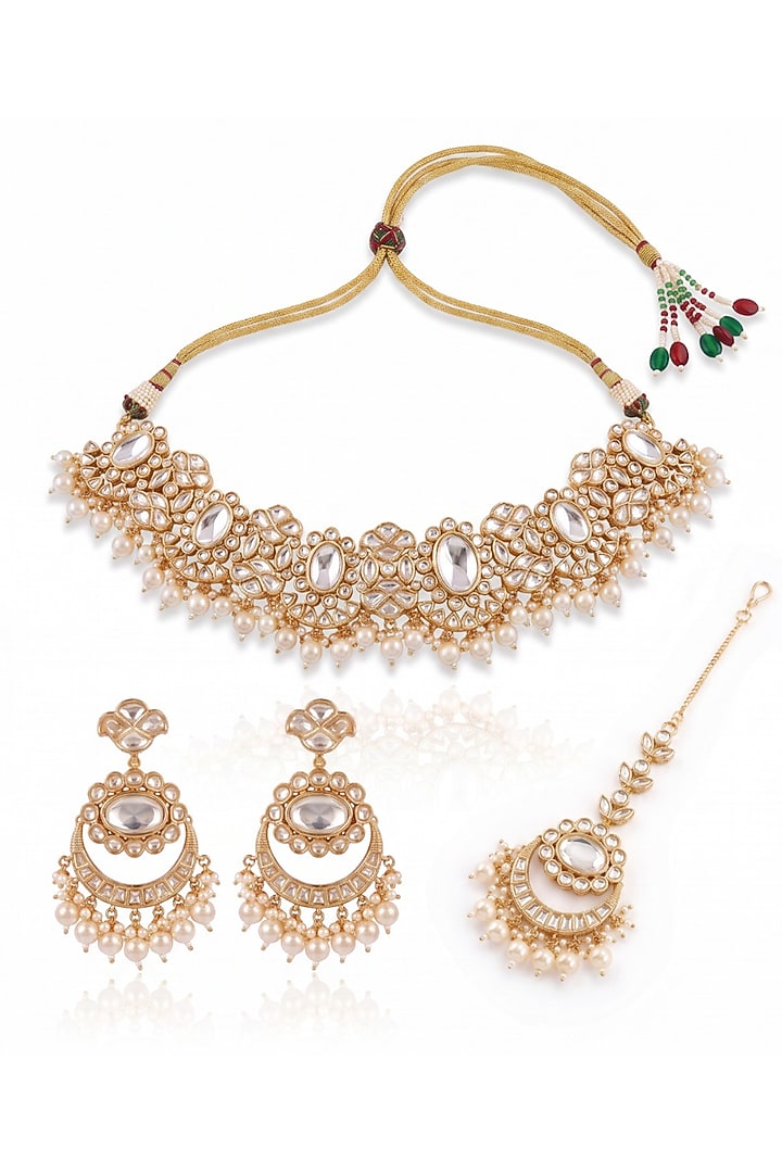 Gold Finish Kundan Polki Choker Necklace Set by MNSH at Pernia's Pop Up Shop