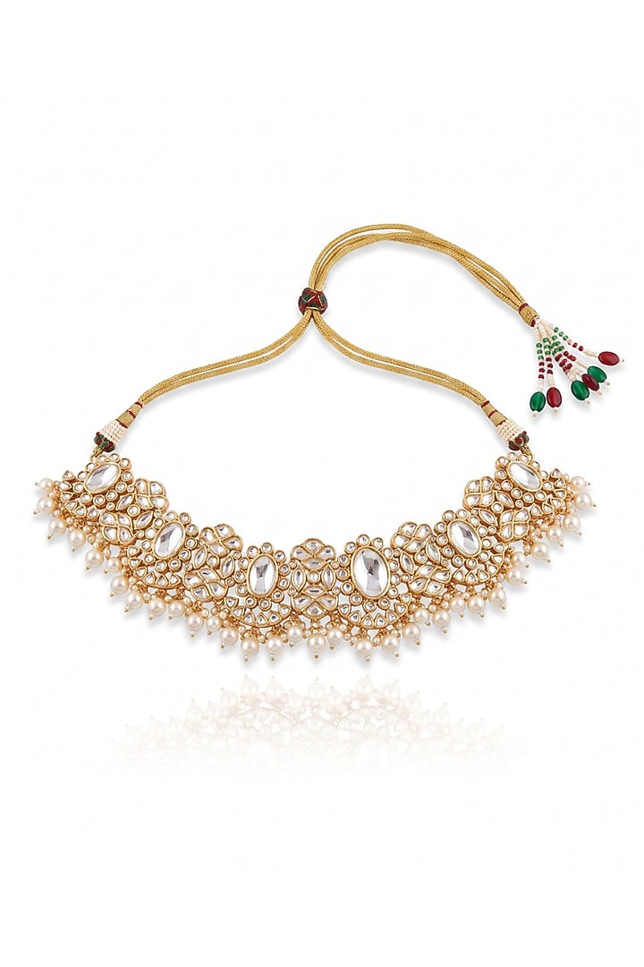 Gold Finish Kundan Polki Choker Necklace Set by MNSH at Pernia's Pop Up Shop