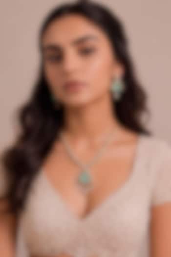 Gold Finish Mint Green Kundan Polki Pendant Necklace Set by MNSH at Pernia's Pop Up Shop