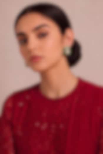 Gold Finish Kundan Polki & Emerald Stone Stud Earrings by MNSH at Pernia's Pop Up Shop