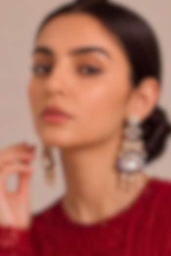 Gold Finish Kundan Polki & Sapphire Stone Dangler Earrings by MNSH at Pernia's Pop Up Shop