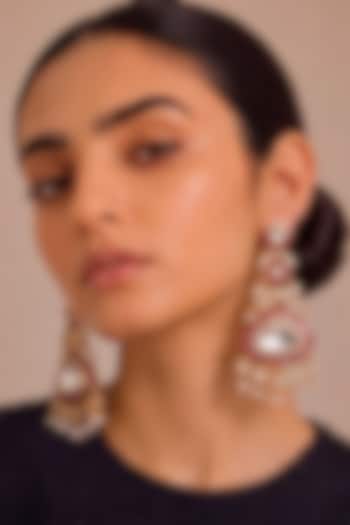 Gold Finish Kundan Polki & Ruby Stone Dangler Earrings by MNSH at Pernia's Pop Up Shop