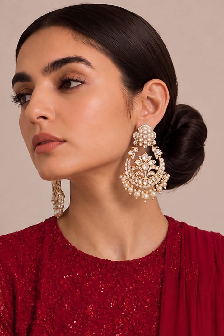 Gold Finish Pearl Chandbali Earrings by MNSH at Pernia's Pop Up Shop