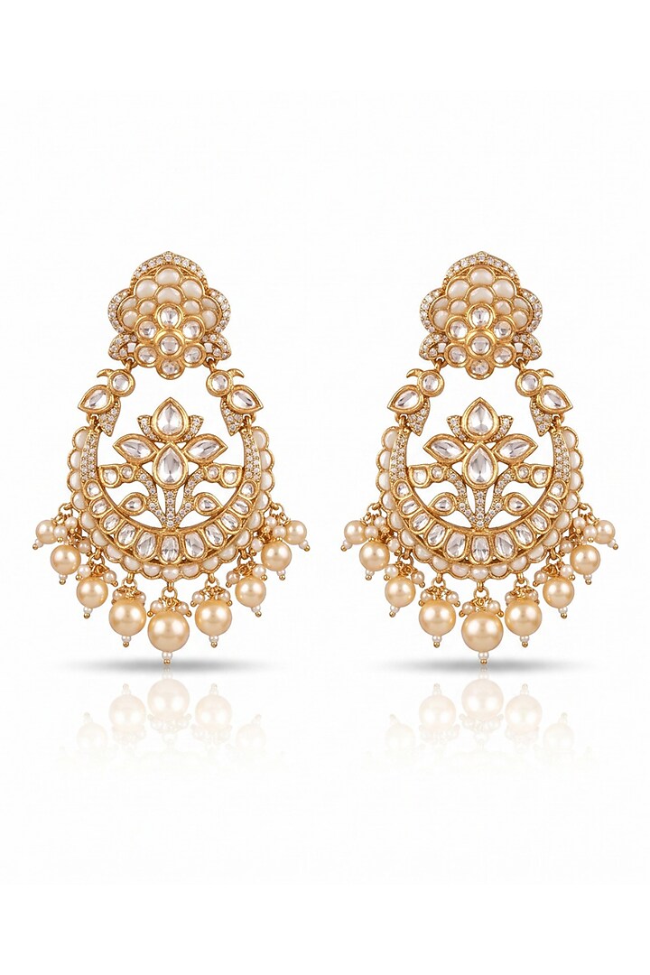 Gold Finish Pearl Chandbali Earrings by MNSH at Pernia's Pop Up Shop