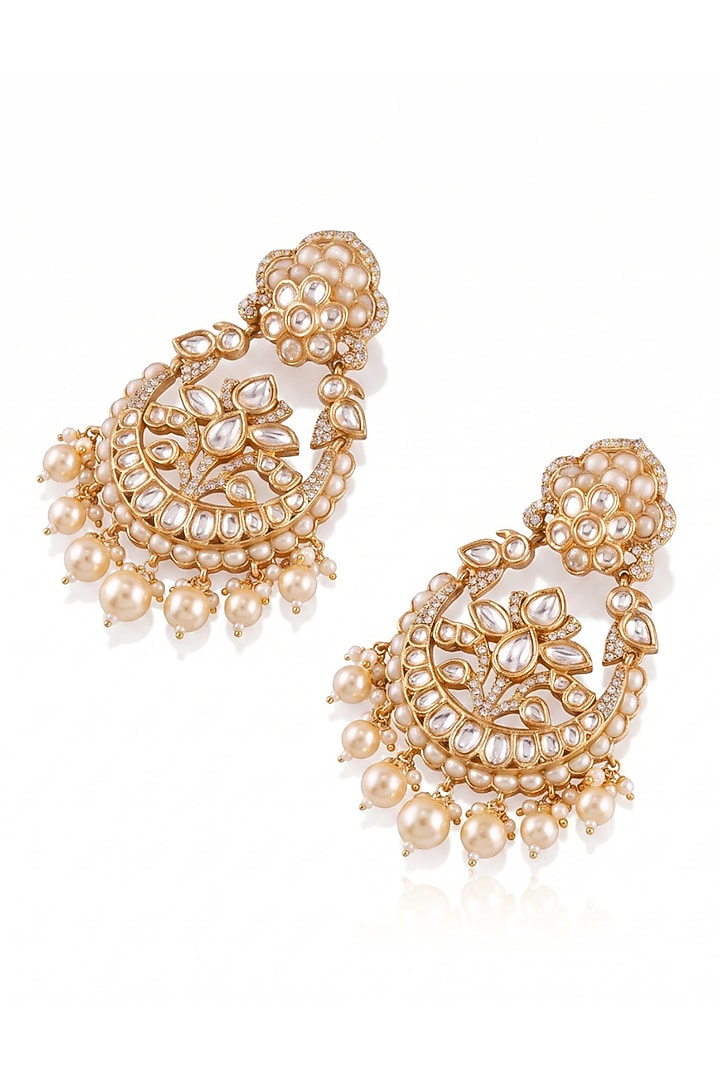 Gold Finish Pearl Chandbali Earrings by MNSH at Pernia's Pop Up Shop