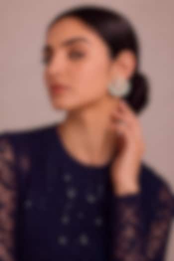 Gold Finish Mint Green & Pink Stone Crescent-Shaped Stud Earrings by MNSH at Pernia's Pop Up Shop