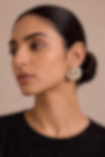 Gold Finish Mint Green Stone Crescent-Shaped Stud Earrings by MNSH at Pernia's Pop Up Shop