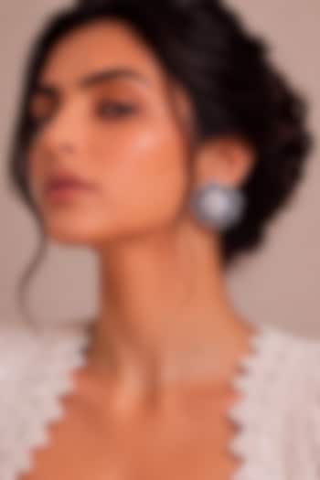 White Rhodium Finish Sapphire Stone Stud Earrings by MNSH at Pernia's Pop Up Shop