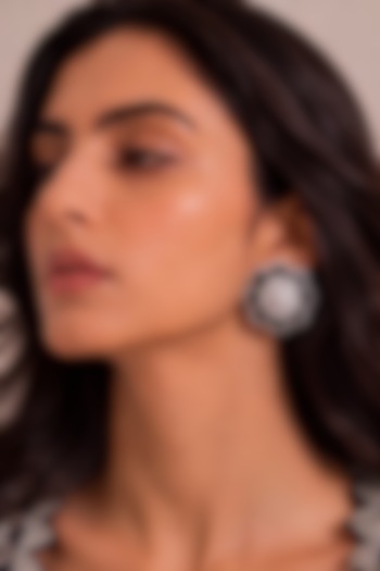 White Rhodium Finish Diamond & Black Stone Stud Earrings by MNSH at Pernia's Pop Up Shop