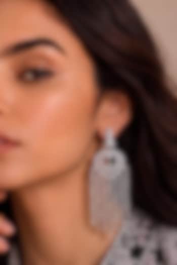 White Rhodium Finish Crystal Tassel Earrings by MNSH at Pernia's Pop Up Shop