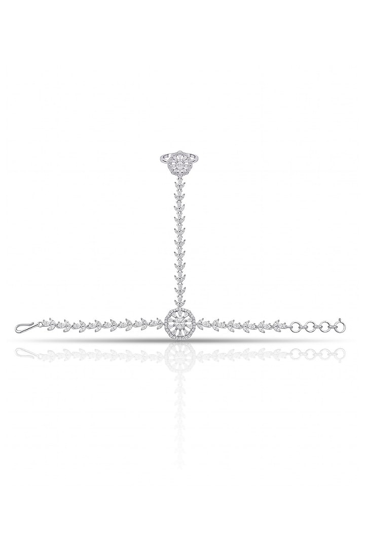 White Rhodium Finish Zircon Floral Hand Harness by MNSH at Pernia's Pop Up Shop