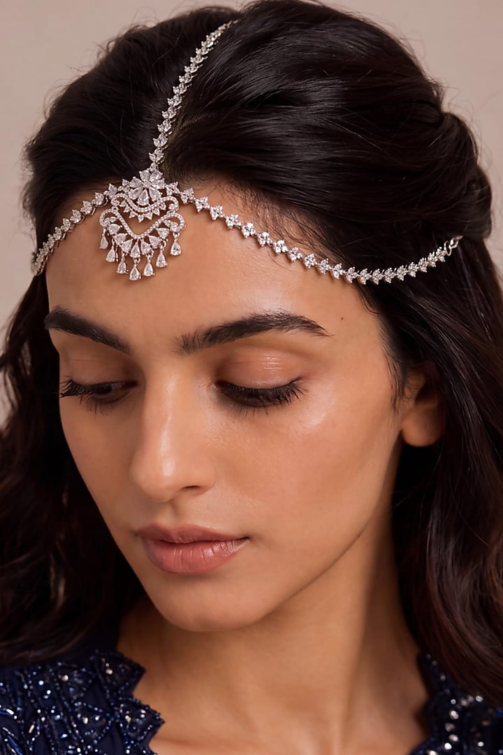 White Rhodium Finish Zircon Mathapatti by MNSH at Pernia's Pop Up Shop