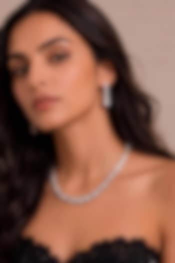 White Rhodium Finish Zircon Tennis Necklace Set by MNSH at Pernia's Pop Up Shop
