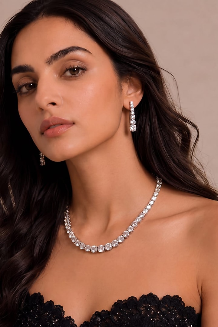 White Rhodium Finish Zircon Tennis Necklace Set by MNSH at Pernia's Pop Up Shop
