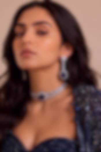 White Rhodium Finish Diamond & Sapphire Stone Choker Necklace Set by MNSH at Pernia's Pop Up Shop