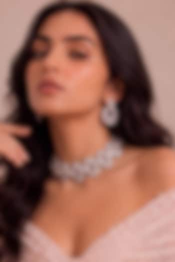 White Rhodium Finish Oval-Shaped Diamond Choker Necklace Set by MNSH at Pernia's Pop Up Shop