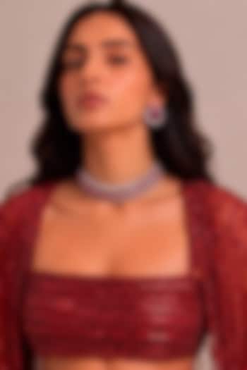 White Rhodium Finish Diamond & Ruby Stone Choker Necklace Set by MNSH at Pernia's Pop Up Shop