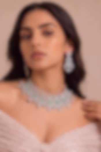 White Rhodium Finish Mint Stone Choker Necklace Set by MNSH at Pernia's Pop Up Shop
