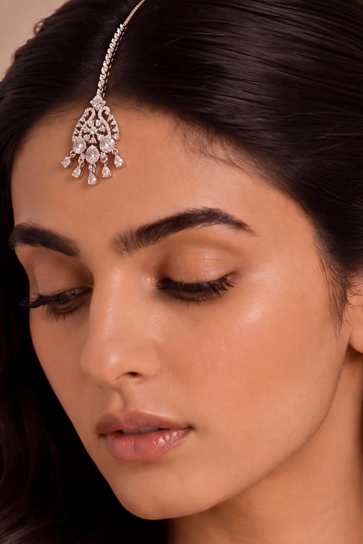 White Rhodium Finish Diamond Maangtikka by MNSH at Pernia's Pop Up Shop
