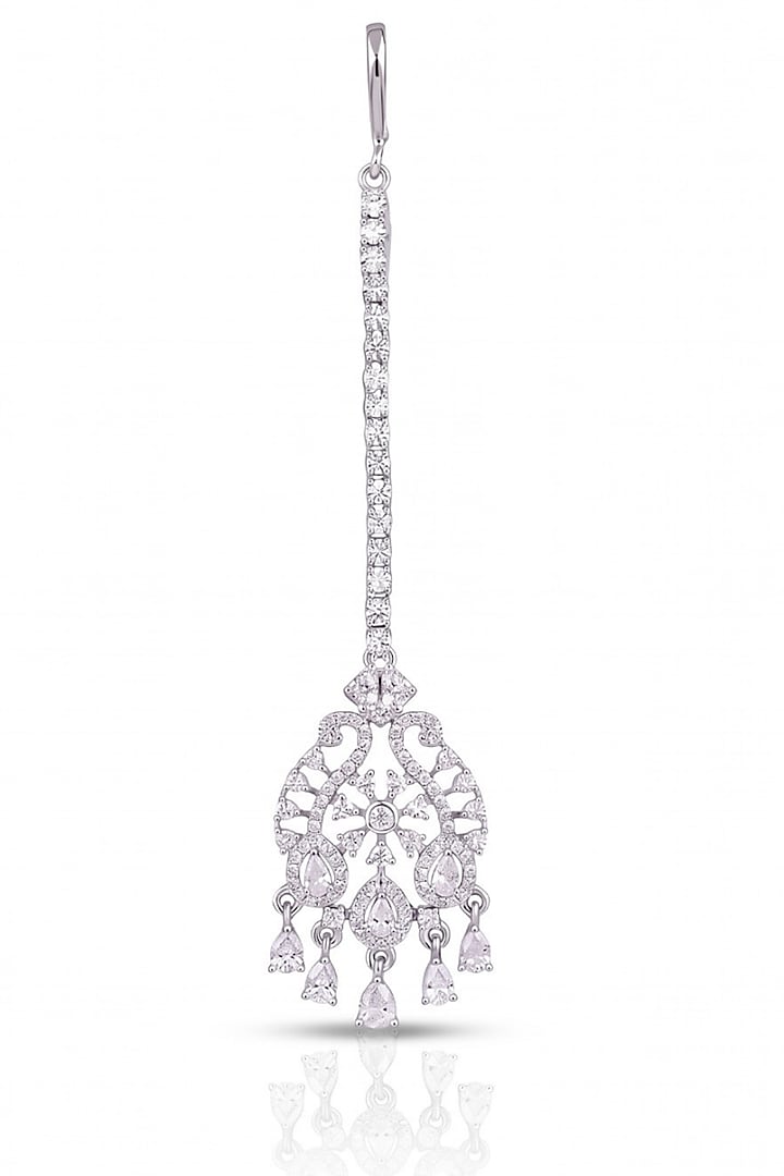 White Rhodium Finish Diamond Maangtikka by MNSH at Pernia's Pop Up Shop