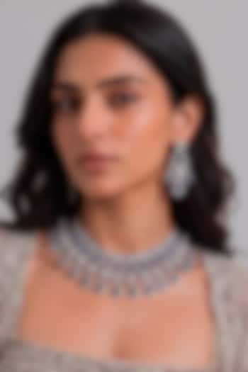 White Rhodium Finish Diamond & Sapphire Stone Choker Necklace Set by MNSH at Pernia's Pop Up Shop