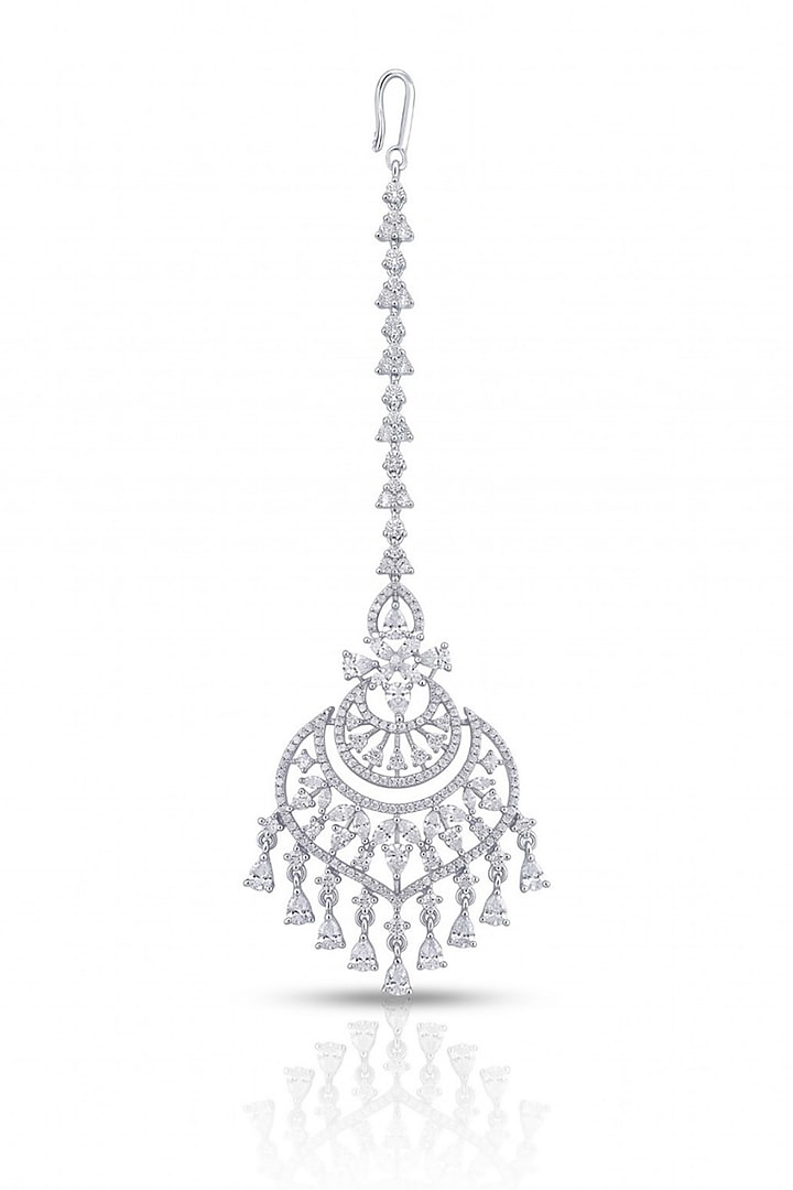 White Rhodium Finish Zircon Maangtikka by MNSH at Pernia's Pop Up Shop