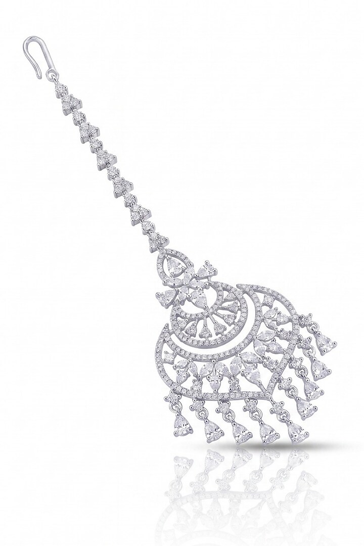 White Rhodium Finish Zircon Maangtikka by MNSH at Pernia's Pop Up Shop