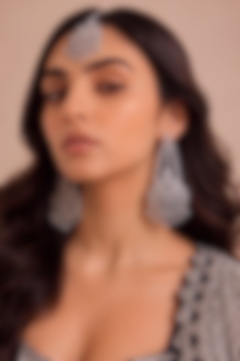 White Rhodium Finish Zircon Dangler Earrings With Maangtikka by MNSH at Pernia's Pop Up Shop