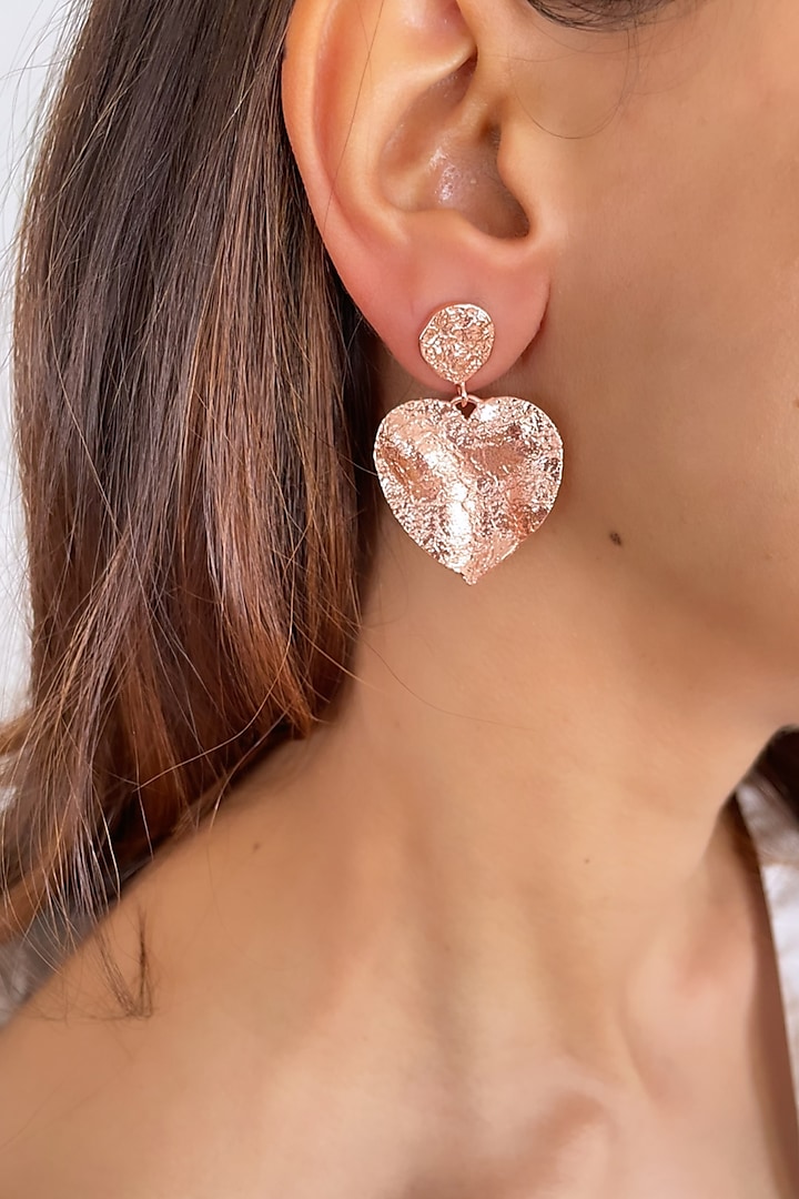 Rose Gold Finish Pink Heart Earrings by MNSH