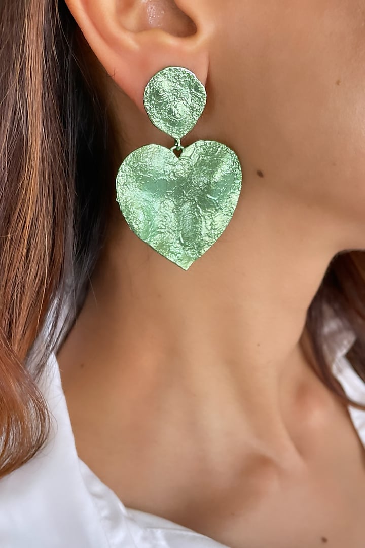 Green Textured Heart Earrings by MNSH