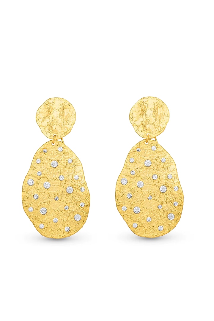 Gold Finish Zircon Glint Oval Earrings by MNSH at Pernia's Pop Up Shop