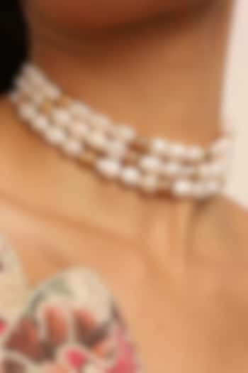 Gold Finish Pearl Choker Necklace by MNSH at Pernia's Pop Up Shop