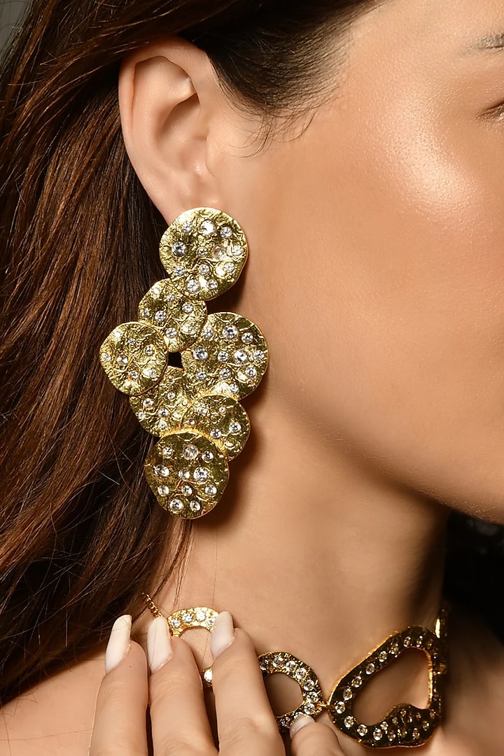 Gold Finish Zircon Glint Cluster Earrings by MNSH at Pernia's Pop Up Shop