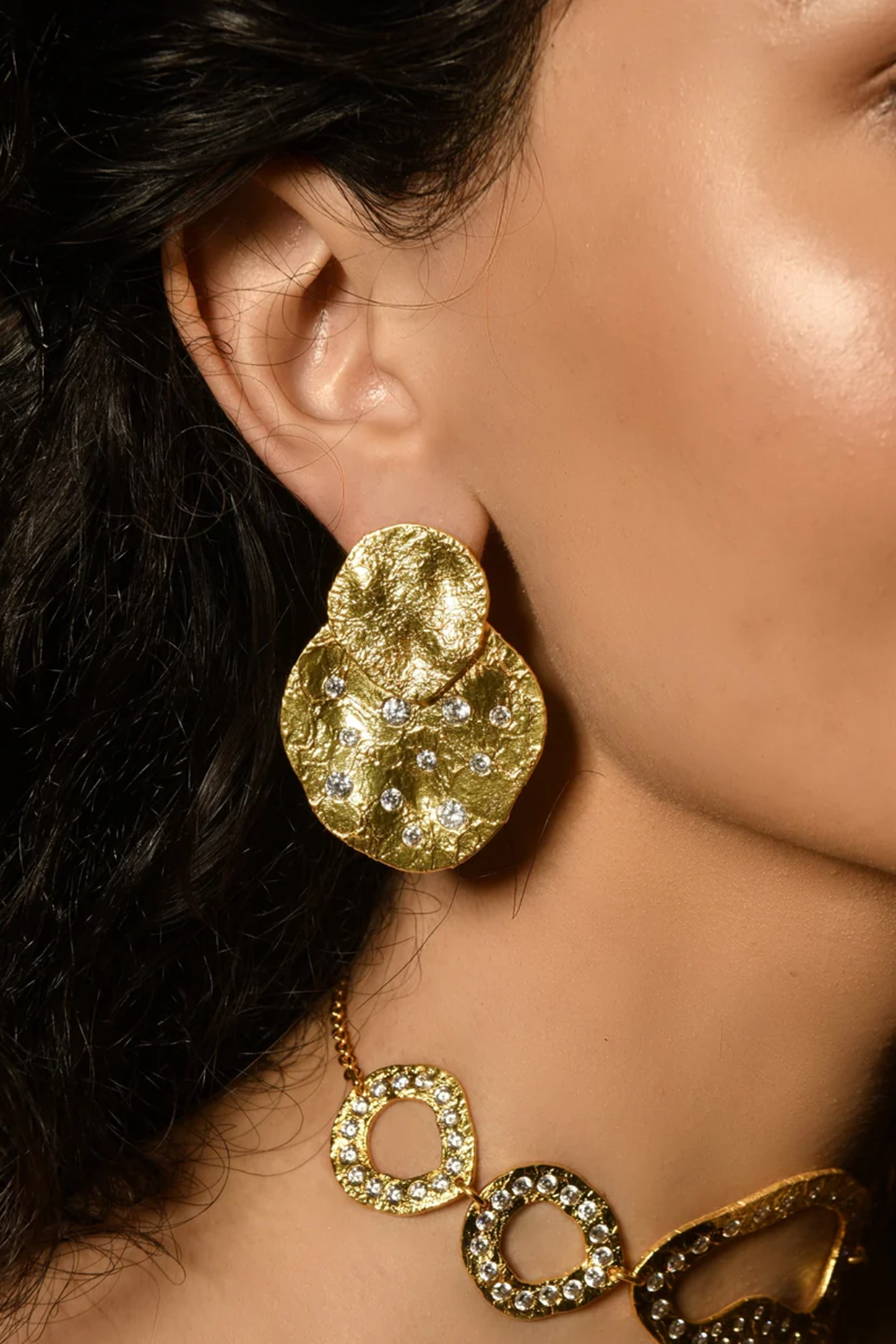 Gold Finish Diamond Glint Earrings by MNSH at Pernia's Pop Up Shop