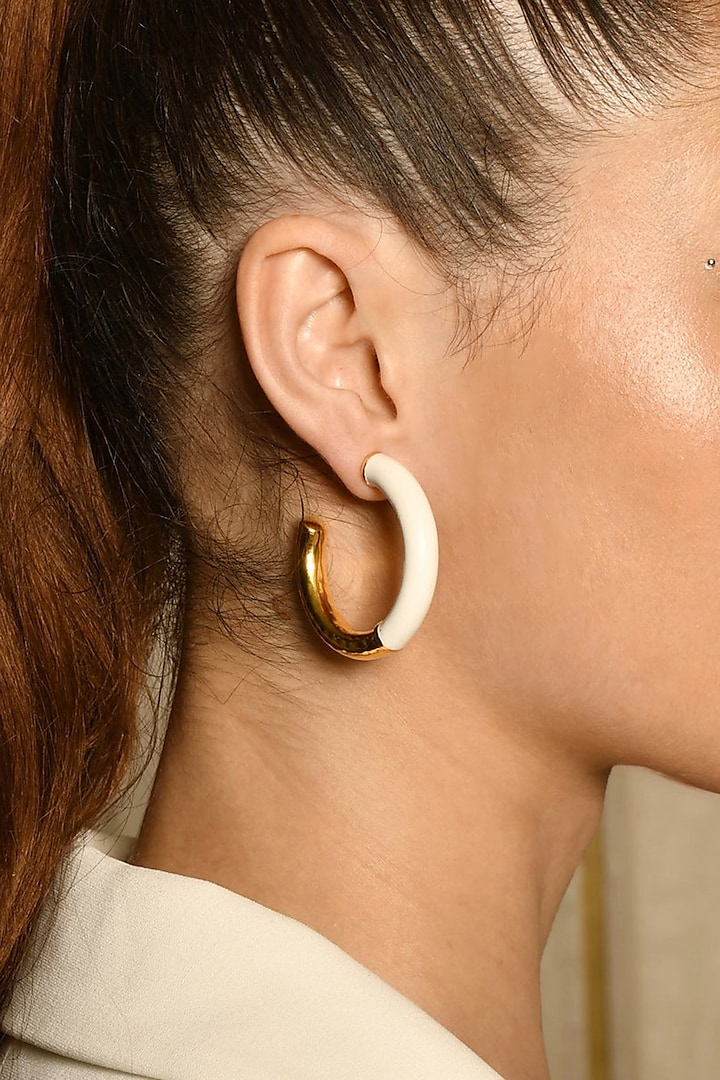 Gold Finish Hammered Hoop Earrings by MNSH
