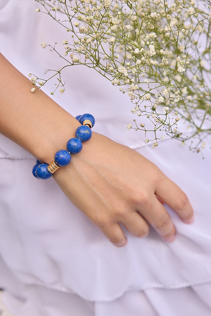 Gold Finish Lapis Beaded Ball Bracelet by MNSH at Pernia's Pop Up Shop