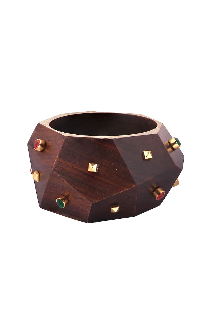 Gold Finish Pink & Green Stone Faceted Bangle by MNSH at Pernia's Pop Up Shop